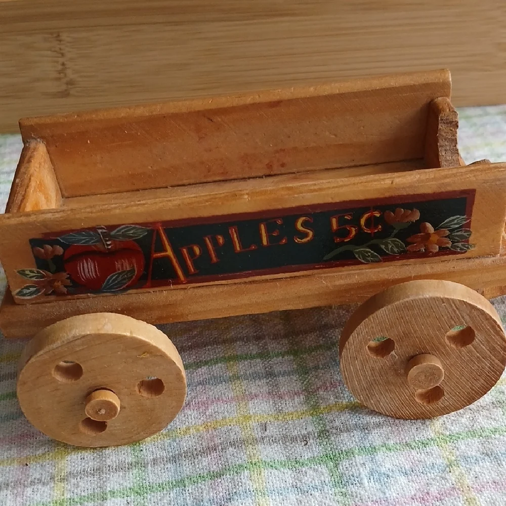 Wooden Apple Cart Decor As Is